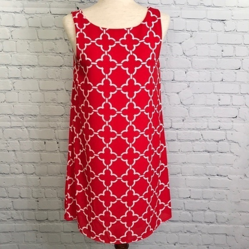 PIXI + IVY Red White Quatrefoil A-line Dress sz S